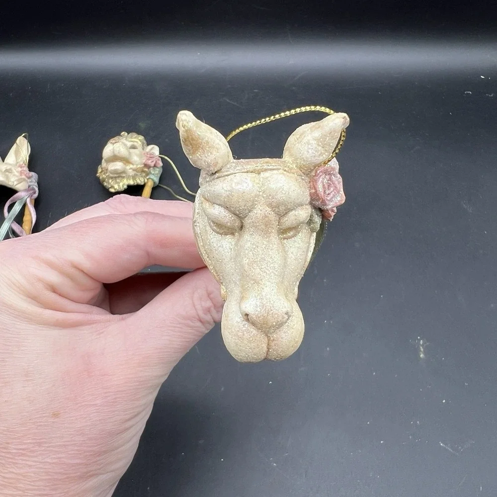VTG Katherines Collection Ornaments Set of 3 Carnival Mask Lion Rabbit Llama